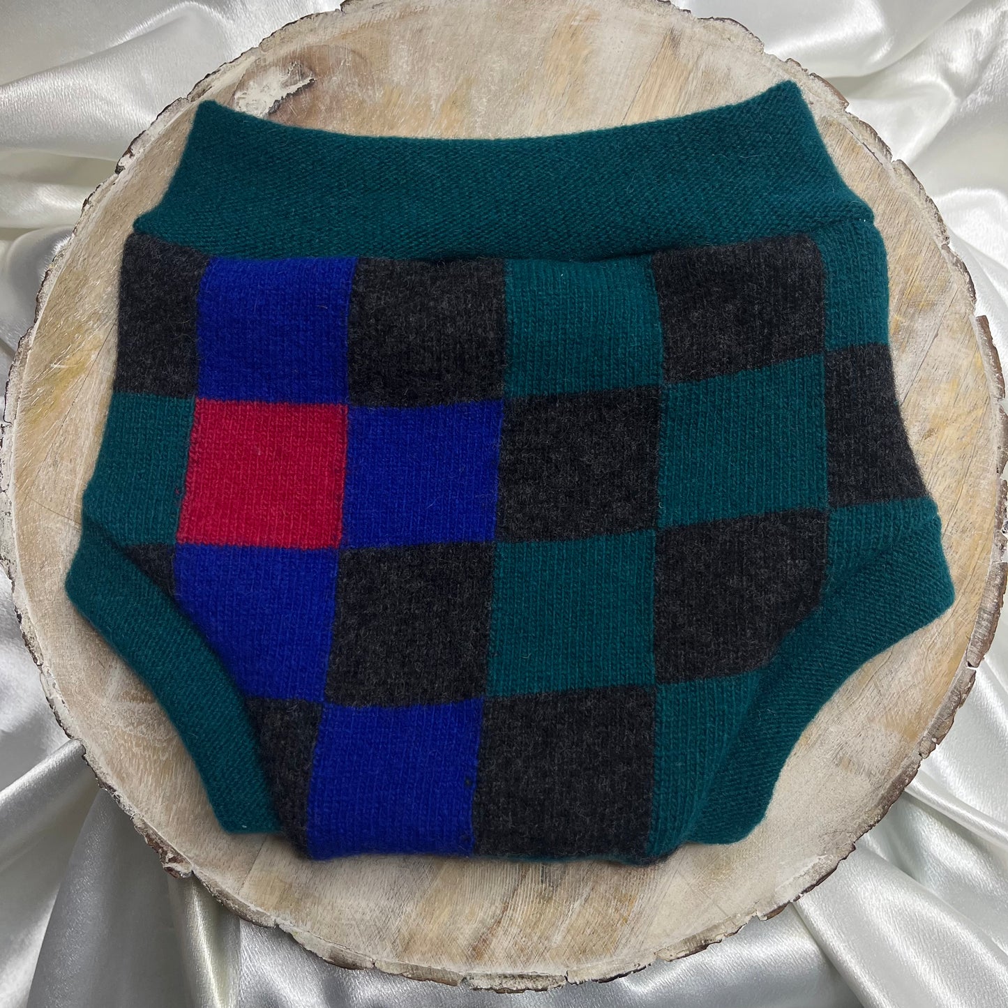 Upcycled Wool Cover - Size Medium - Teal w/ Stripes & Checks