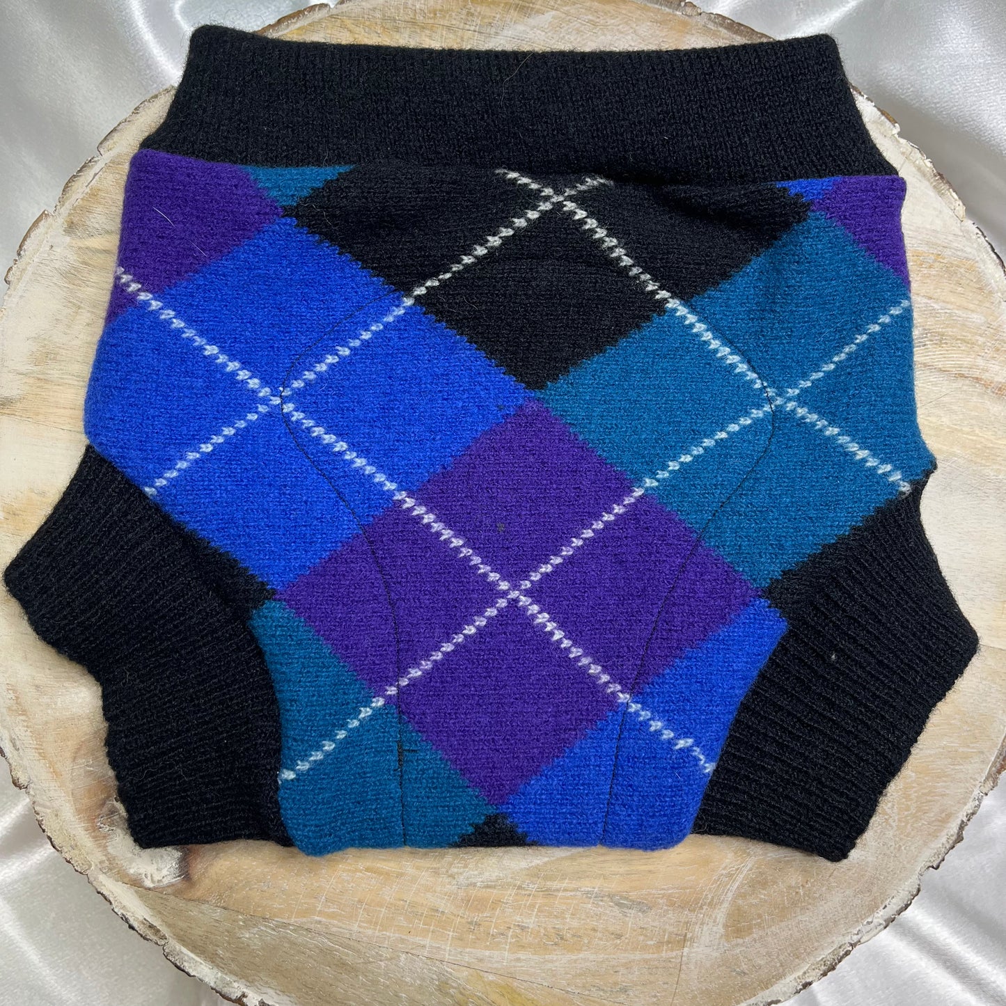 Upcycled Wool Cover - Size Medium - Blue/Purple Argyle