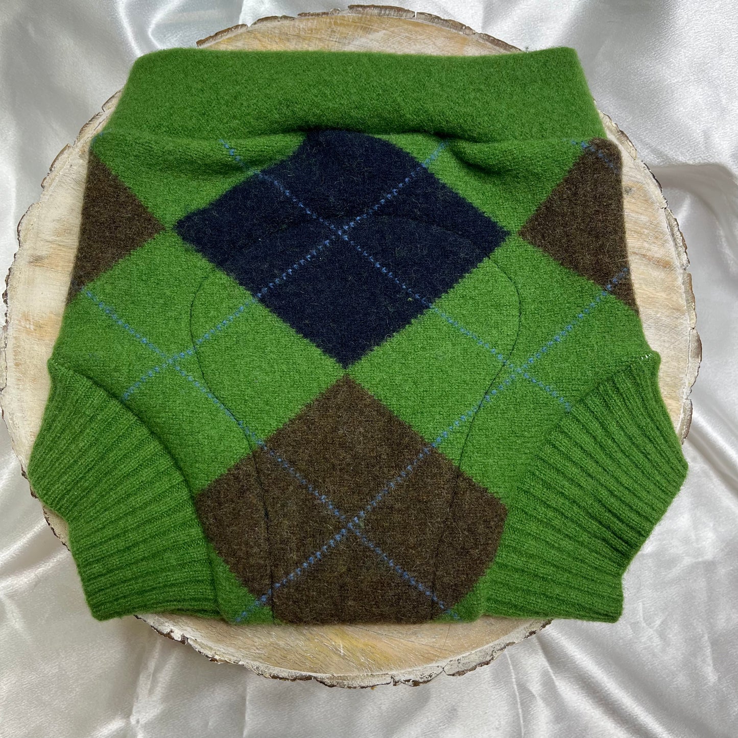 Upcycled Wool Cover - Size Large - Green Argyle