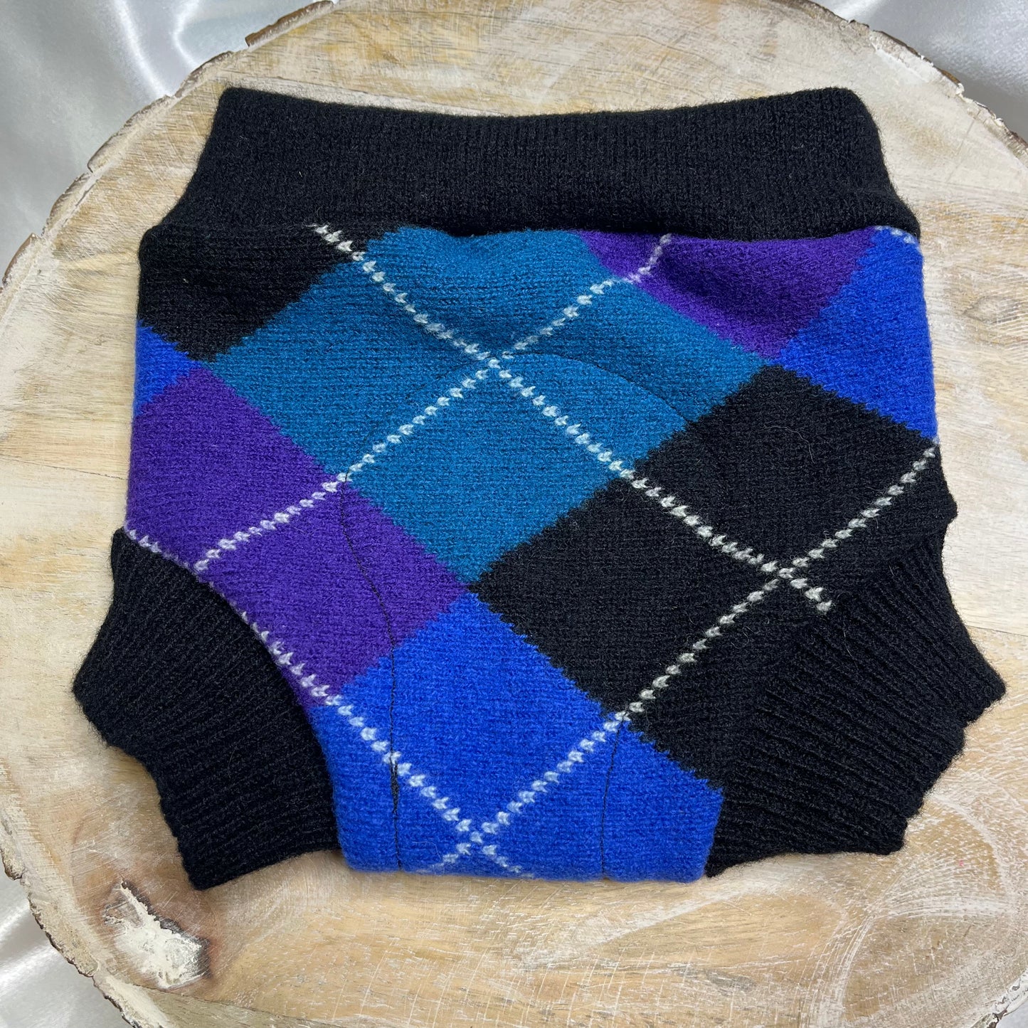 Upcycled Wool Cover - Size Small - Blue/Purple Argyle