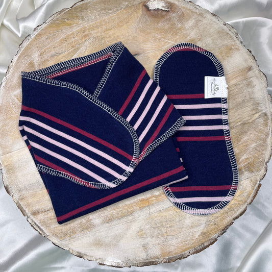 Upcycled Cotton Preflat - Newborn - Navy/Pink Stripes