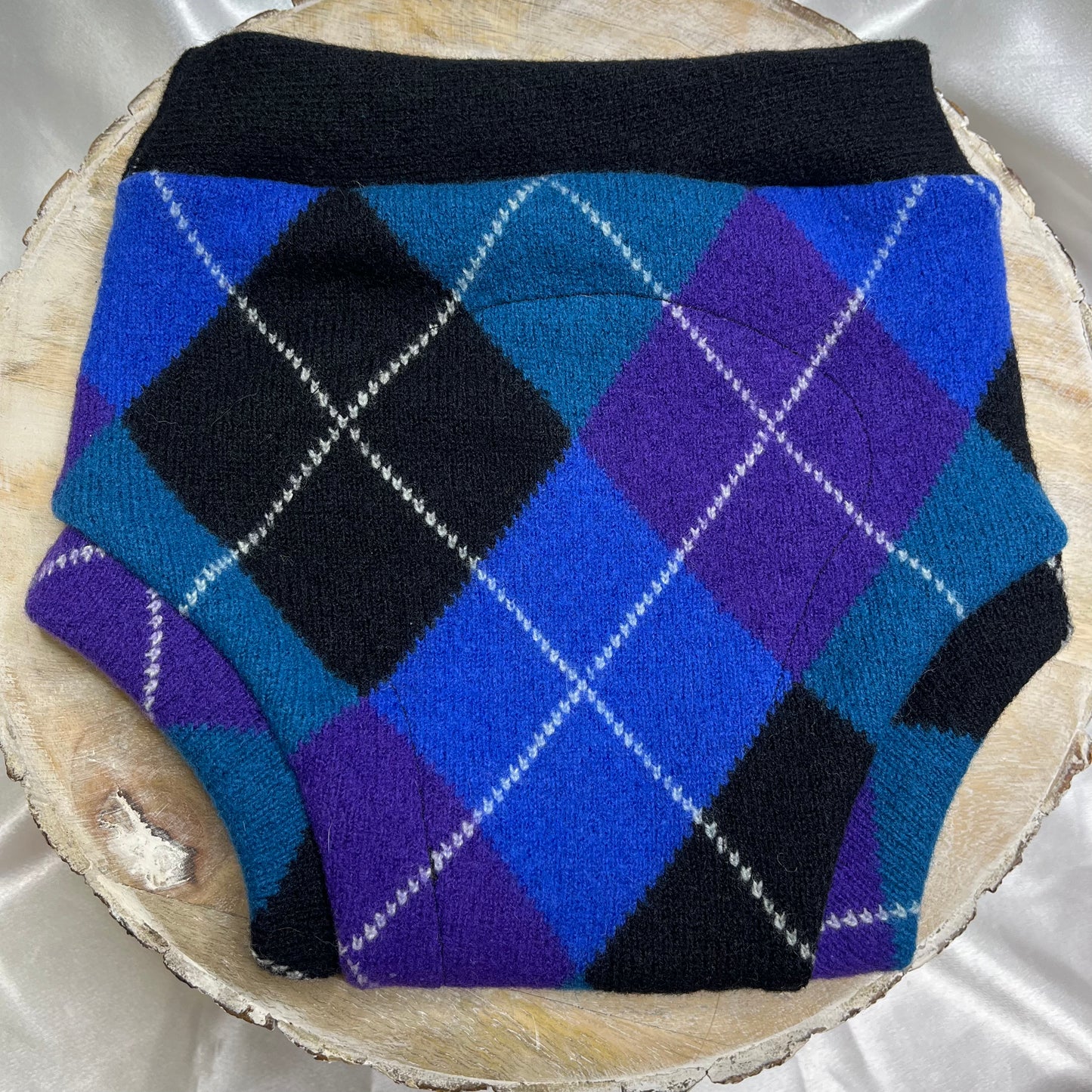Upcycled Wool Cover - Size Large - Blue/Purple Argyle