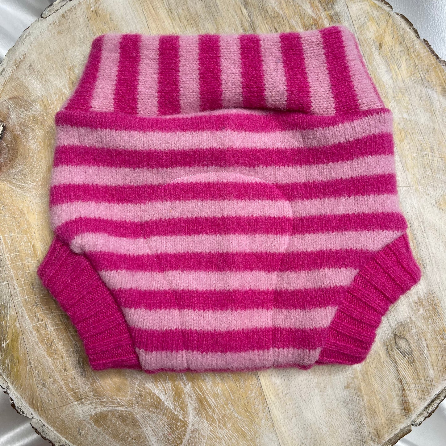 Upcycled Wool Cover - Size Newborn - Pink Stripes